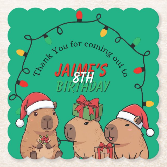 Porta-copo De Papel Capybara Christmas Lights Birthday Party  (Frente)