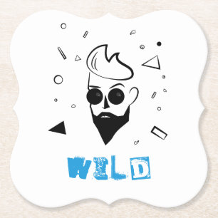 Porta-copo De Papel Cara selvagem - Homem esboçado em preto, branco e 