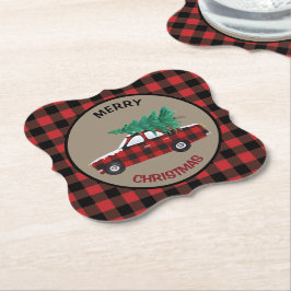 Porta-copo De Papel Carro de Natal Padrão de Xadrez de Buffalo