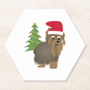Porta-copo De Papel Cartoon bonito Yorkshire Terrier em Santa Hat
