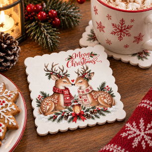 Porta-copo De Papel Casal de Rena Romântico Festa de Natal Nórdica