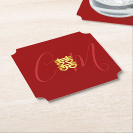 Porta-copo De Papel Casal vermelho de casamento chinês