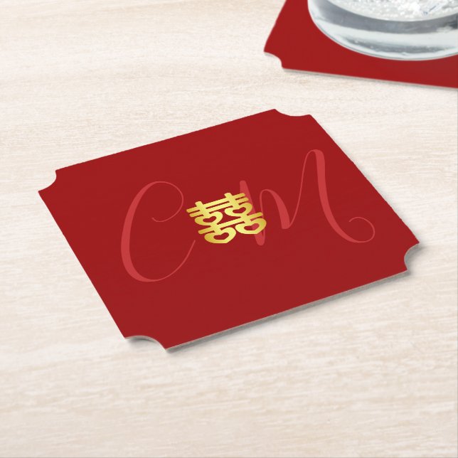 Porta-copo De Papel Casal vermelho de casamento chinês (Angular)