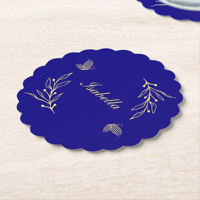 Porta-copo De Papel Casamento azul real, simples e elegante, com flor  (Angular)