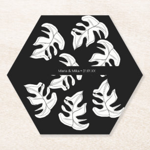 Porta-copo De Papel Casamento Botânico Monstera Preto Branco