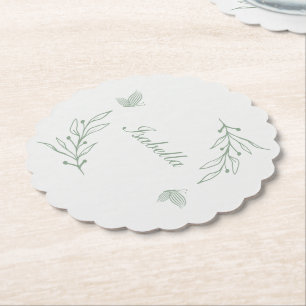 Porta-copo De Papel Casamento botânico verde-sábio simples