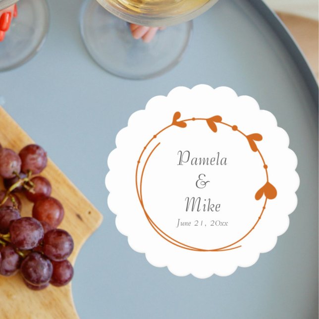 Porta-copo De Papel Casamento Burnt Orange Simple Heart Wreath (In Situ Wedding)