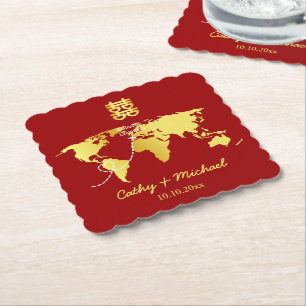 Porta-copo De Papel casamento chinês com destino vermelho e dourado