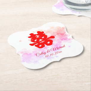 Porta-copo De Papel Casamento chinês vermelho aguarela flor de cerejei