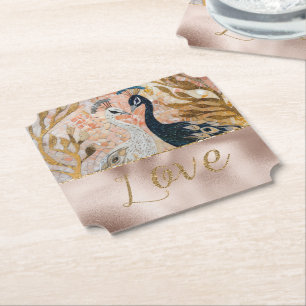 Porta-copo De Papel Casamento com Rosa de Blush Dourado com brilho