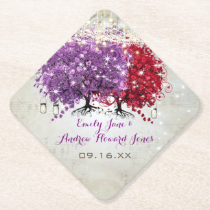 Porta-copo De Papel Casamento da Árvore de Folha de Coração Roxo Music