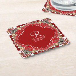 Porta-copo De Papel Casamento de Batik Monograma da Boêmia Vermelha