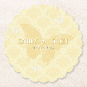 Porta-copo De Papel Casamento de Borboletas do País Amarelo e Branco