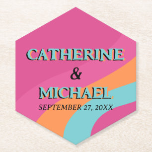 Porta-copo De Papel Casamento de diversão Groovy Fuchsia na Retro 70s