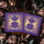 Porta-copo De Papel Casamento de Espadas Medieval do Leão Real Roxo<br><div class="desc">Adicione charme real à sua capa de sopa! Estas portas copos de casamento personalizadas apresentam um leão majestoso e design floral com seus nomes e monograma, tudo em ouro luxuoso contra um fundo Purple. Perfeito para uma celebração de fantasia medieval com elegância eterno! O ouro apresentado nesta rubrica NÃO é...</div>