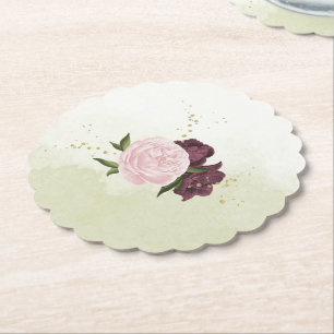 Porta-copo De Papel casamento de flores cor-de-rosa cabernet com folha