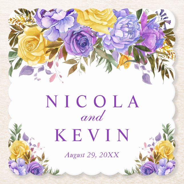 Porta-copo De Papel Casamento de Flores de Primavera em Aquarela Boho (Frente)