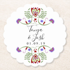 Porta-copo De Papel Casamento de Flores Folclóricas Mexicanas Elegante