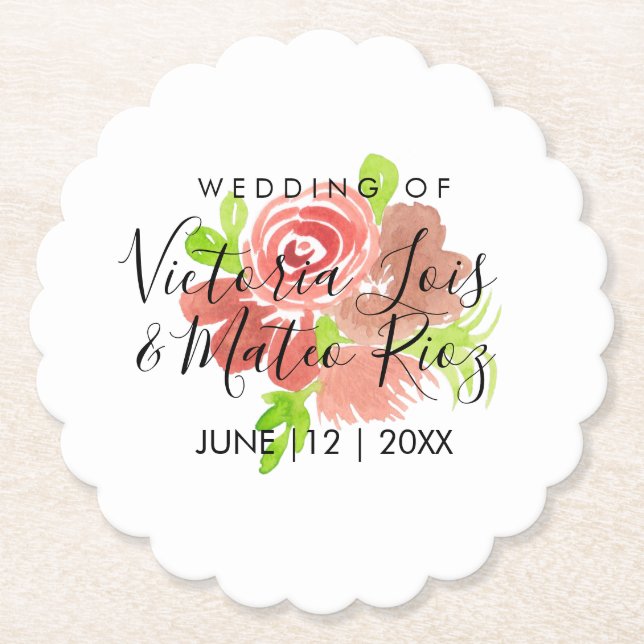 Porta-copo De Papel Casamento De Folhas De Pincel De Água, Cor Floral, (Frente)