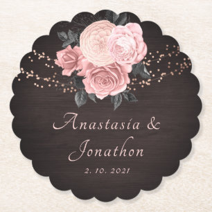 Porta-copo De Papel Casamento De Luzes De Cordas Florais Rustic Wood B