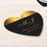 Porta-copo De Papel Casamento de Monograma de Borda Dourada de Luxo<br><div class="desc">Estas elegantes portas copos personalizadas de papel de casamento apresentam um elegante roteiro de caligrafia em ouro para suas iniciais, nomes e data de casamento monogramas para personalizar em um simples fundo preto com borda falsa em ouro no topo e no fundo da design. Os melhores votos para o seu...</div>
