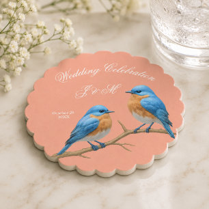 Porta-copo De Papel Casamento de Pássaros Azuis Românticos Pastel Cora