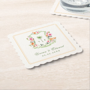 Porta-copo De Papel Casamento de praia Tropical Palm Tree Monograma