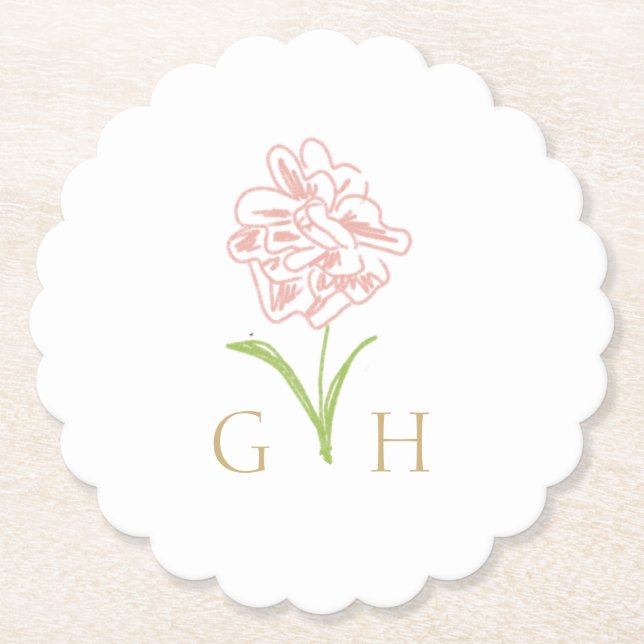 Porta-copo De Papel Casamento de Rosa com Traço Frolal Whimsical (Frente)