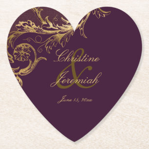 Porta-copo De Papel Casamento de Script Dourado Floral de Damasco com 