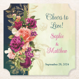 Porta-copo De Papel Casamento de Teal, Marinho, Verde e Dourado Florai