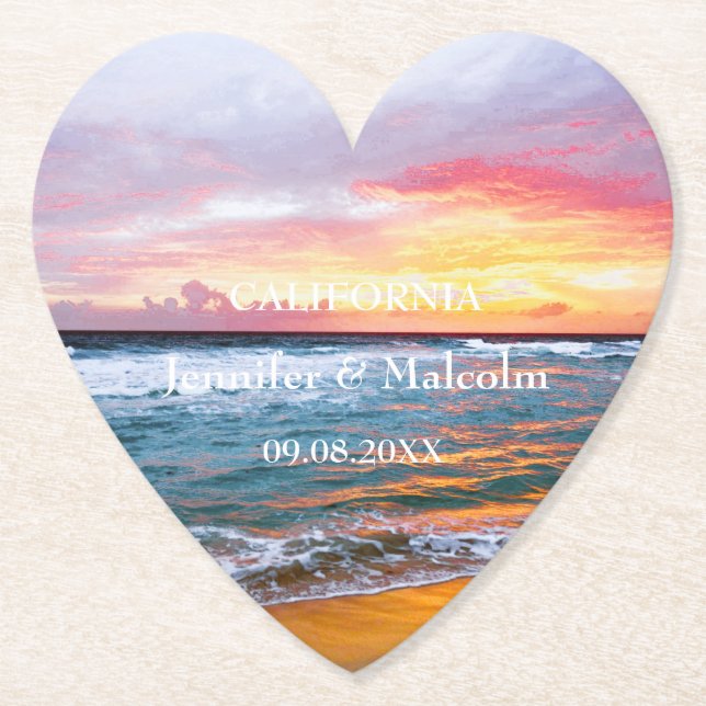 Porta-copo De Papel Casamento de Verão com Destino Costeiro de Praia T (Frente)