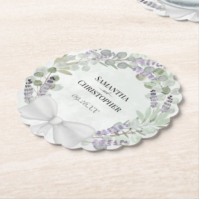 Porta-copo De Papel Casamento Elegante Eucalipto e Lavanda (Angular)