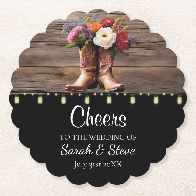 Porta-copo De Papel Casamento Elegante Floral de Boots do Cowboy Ocide (Frente)