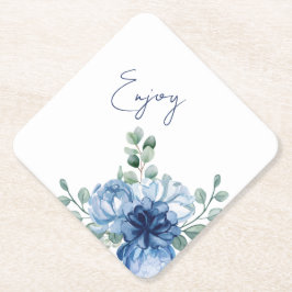 Porta-copo De Papel Casamento em Azul Poeirento Floral e Eucalipto
