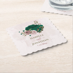 Porta-copo De Papel casamento entre flores cor-de-rosa esmeralda