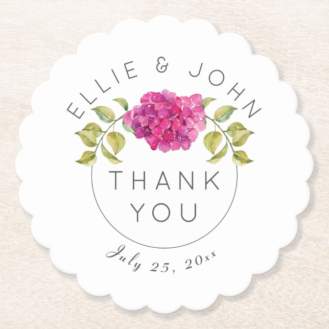 Porta-copo De Papel Casamento Favor Rosa Quente Hydrangea (Frente)