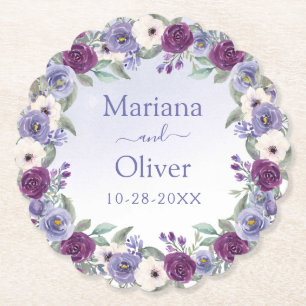Porta-copo De Papel Casamento Floral Aquarela Azul-Miosótis