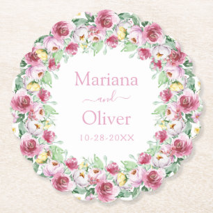 Porta-copo De Papel Casamento Floral Aquarela Rosa