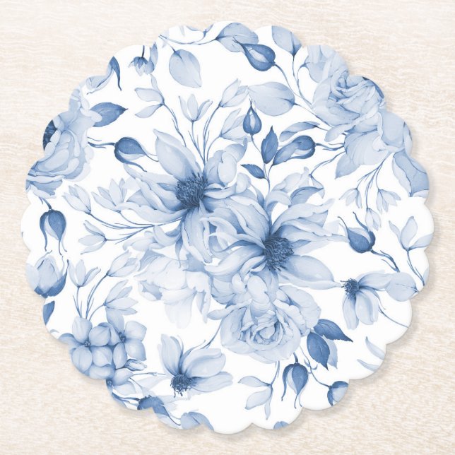 Porta-copo De Papel Casamento Floral Azul Elegante (Frente)