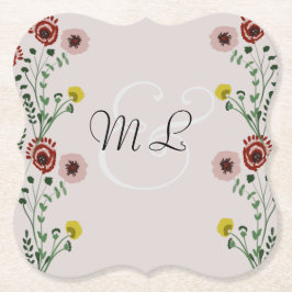 Porta-copo De Papel Casamento Floral Bordado Vintage Moderno