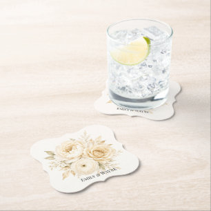 Porta-copo De Papel Casamento Floral Branco Marfim e Champanhe Pérola