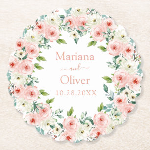 Porta-copo De Papel Casamento Floral Branco Pêssego