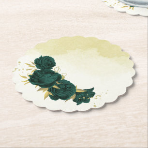 Porta-copo De Papel Casamento floral de ouro esmeralda verde