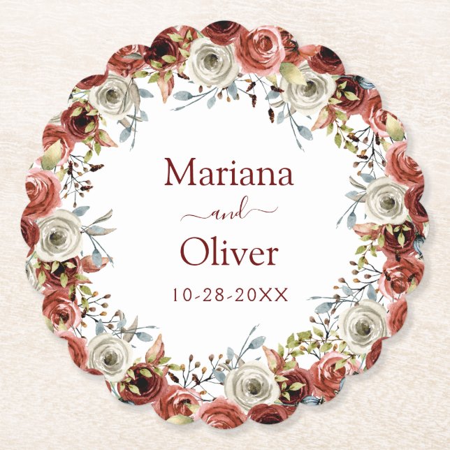 Porta-copo De Papel Casamento Floral de Outono (Frente)