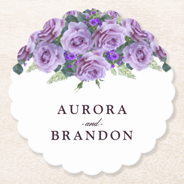 Porta-copo De Papel Casamento Floral Elegante Roxo (Frente)