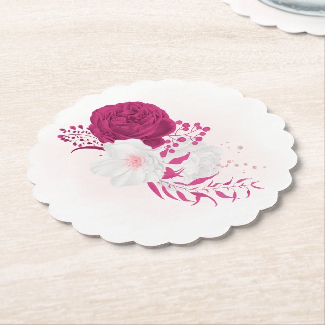 Porta-copo De Papel casamento floral fúcsia e branco (Angular)