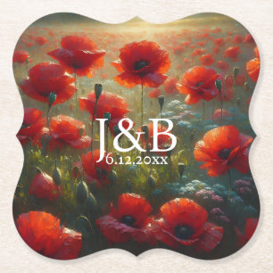 Porta-copo De Papel Casamento Floral Personalizado de Poppies Vermelho