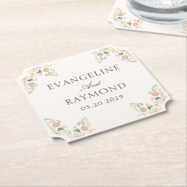 Porta-copo De Papel Casamento Floral Rococó em Aquarela Elegante
