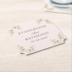 Porta-copo De Papel Casamento Floral Rococó em Aquarela Elegante