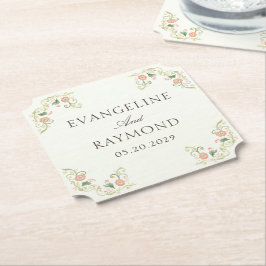 Porta-copo De Papel Casamento Floral Rococó em Aquarela Elegante